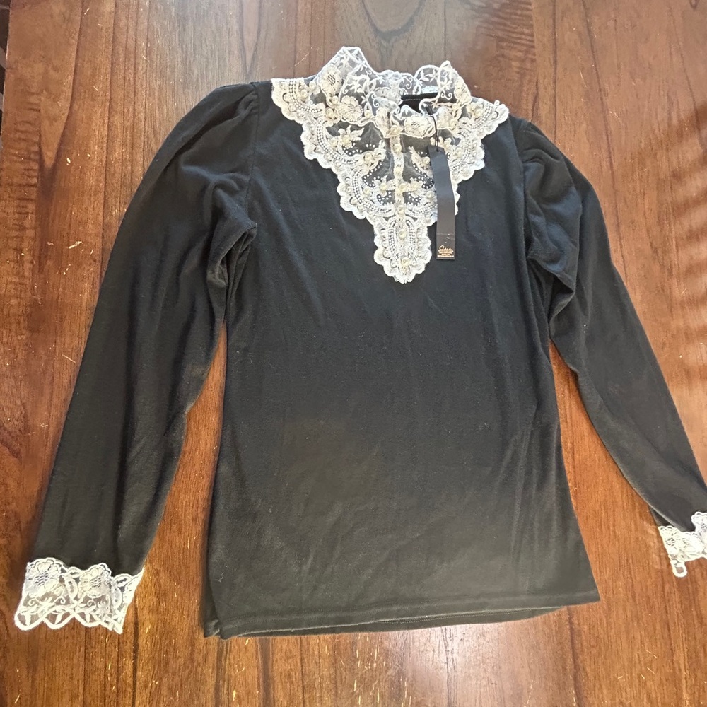 Chic Black Women's Blouse with Lace Detail